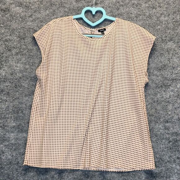 Express Shirt Womens Large Brown Polka Dot Short Sleeve Keyhole Back Blouse Top - Picture 1 of 6